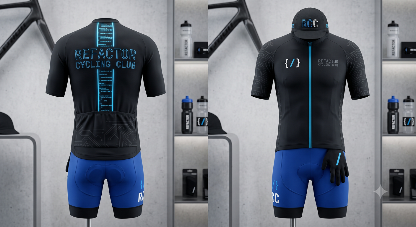 Форма VeloCore, версия Terminal — чёрное джерси с кодом на спине и узором печатной платы на рукавах